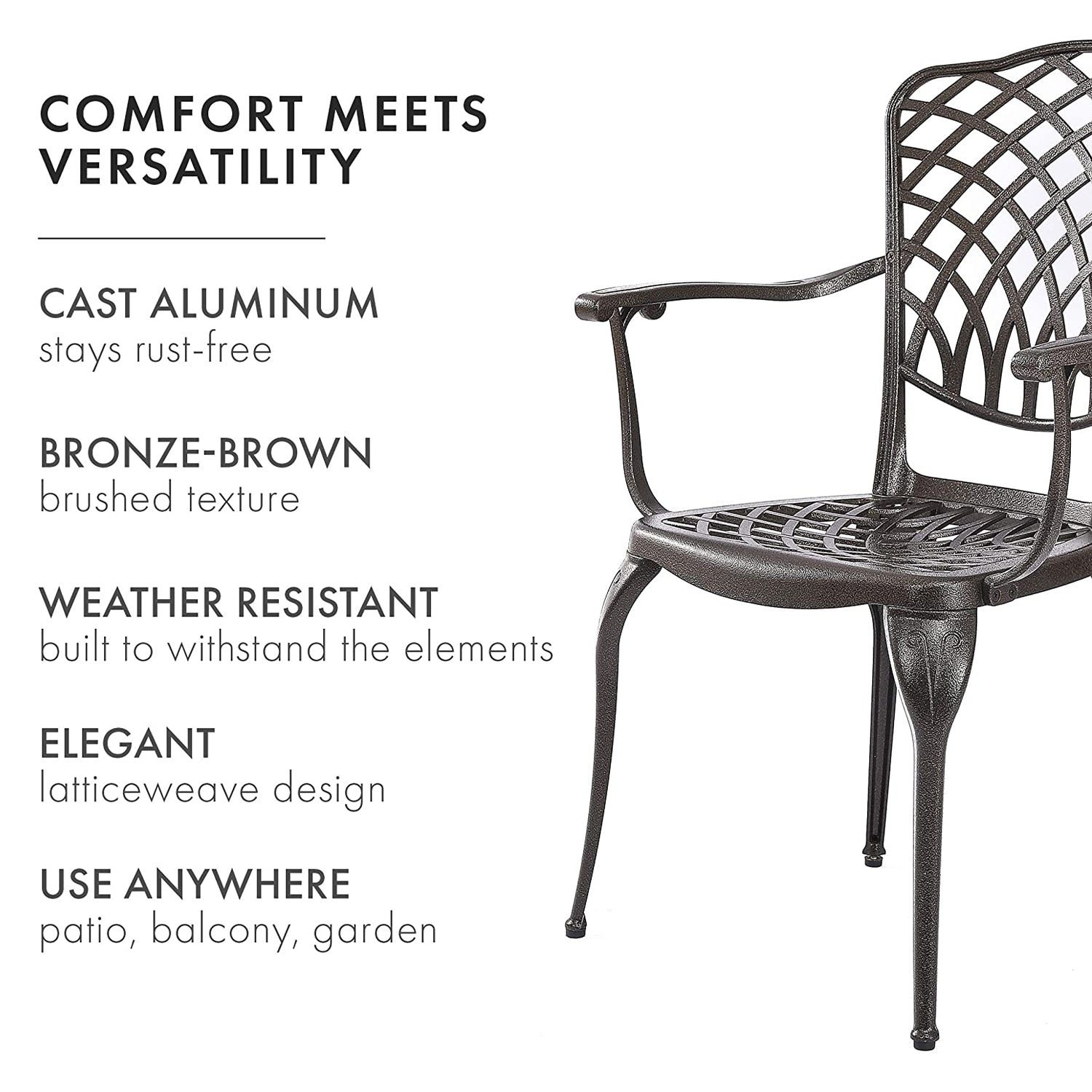 Kinger Home Arden Outdoor Aluminum Patio Dining Chairs, Bronze, Set of 2