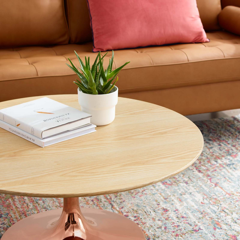 Coffee Table  Round  Wood  Metal  Rose Gold Brown Natural  Modern  Lounge   Midcentury   Coffee Tables   by House Bound  Houzz