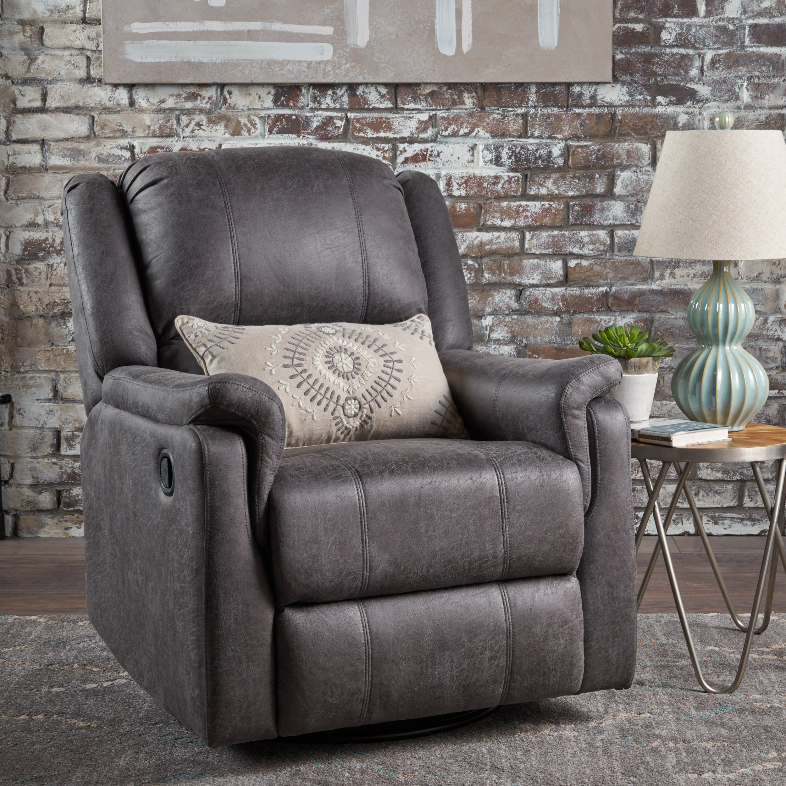 Jemma Tufted Slate Microfiber Swivel Gliding Recliner