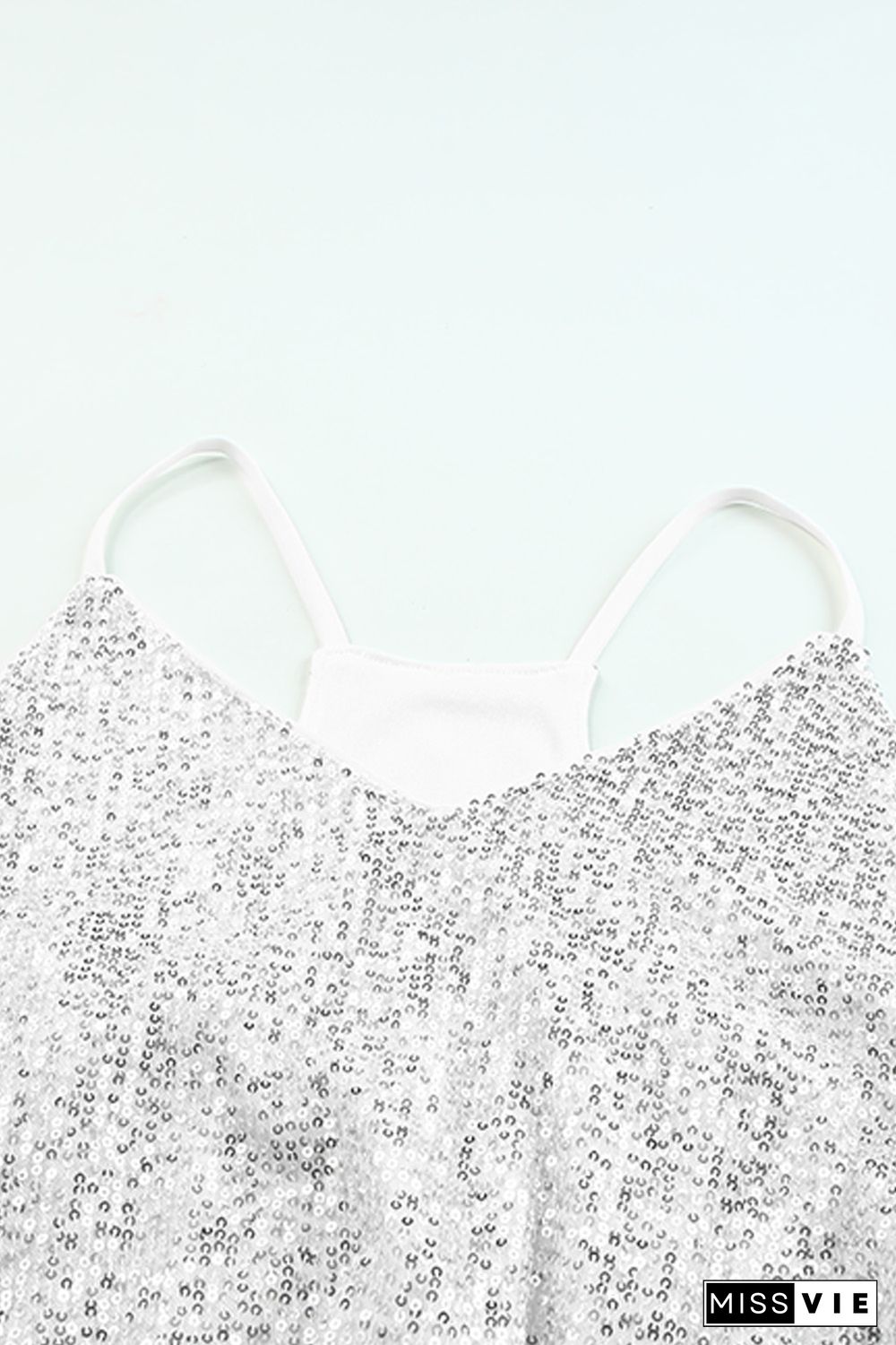 Silver Spaghetti Straps Sequin Tank Top