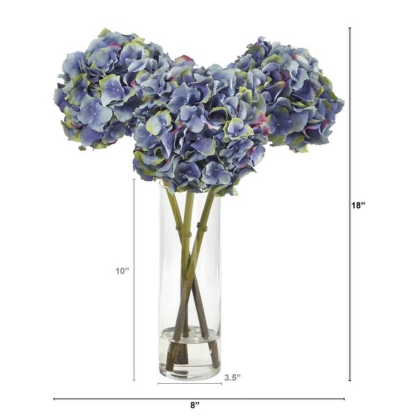 18 Hydrangea Artificial Arrangement in Glass Vase