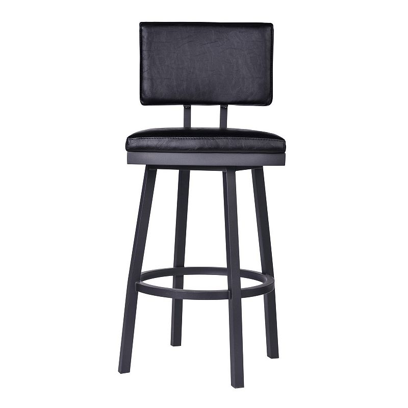 Lumbar Back Faux Leather Barstool with Stainless Steel Legs， Black