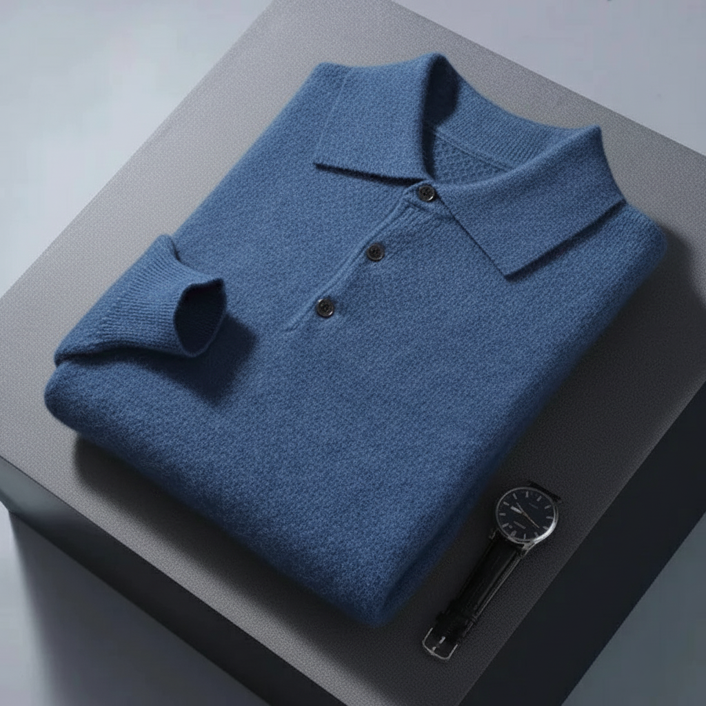 Men's Casual Button Cashmere Polo Warm Comfortable Sweater