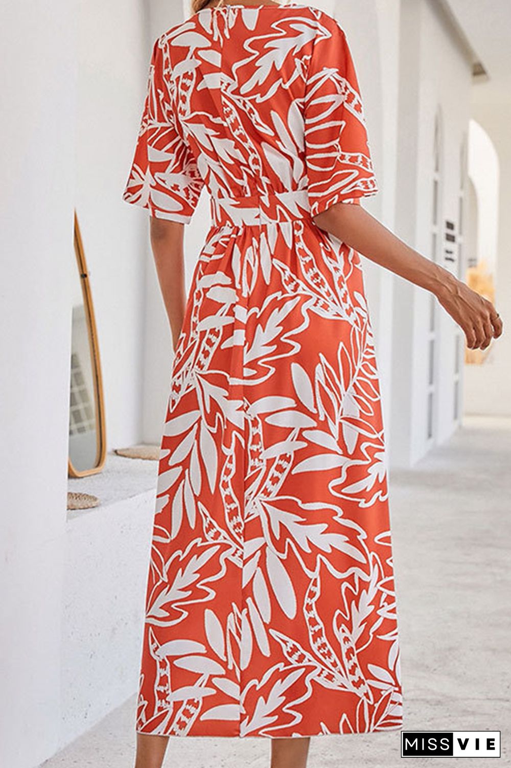 Fashion Elegant Floral Split Joint O Neck A Line Dresses