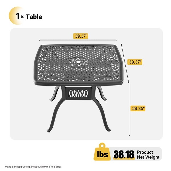 39.37 in. Black Square Cast Aluminum Outdoor Dining Table