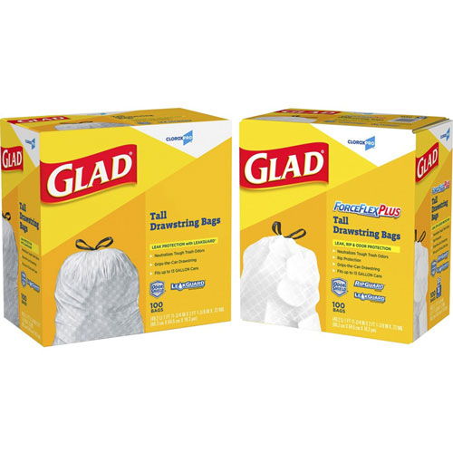 Clorox Glad ForceFlex Tall Kitchen Drawstring Trash Bags | 13 gal， 24