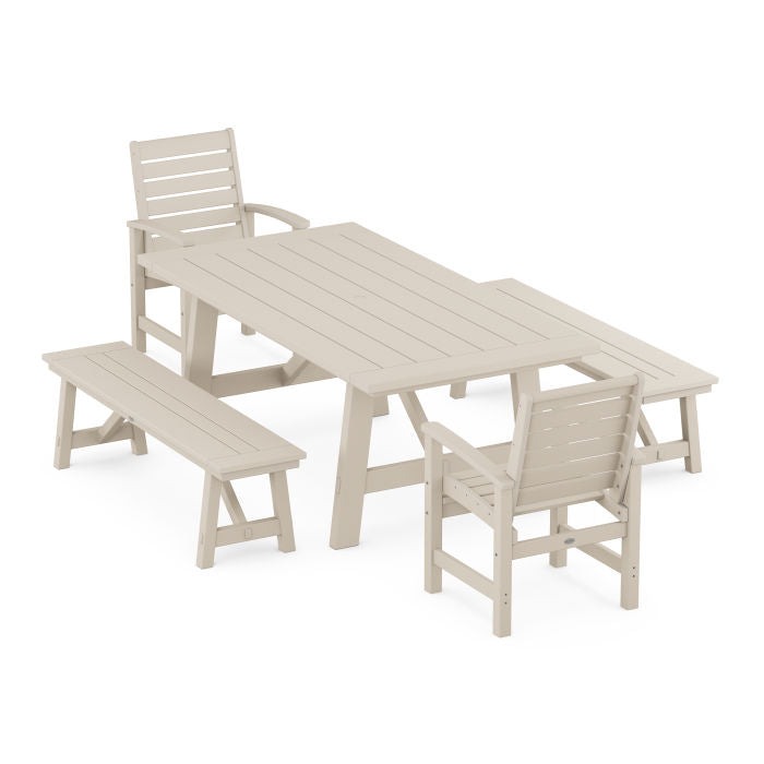 Polywood Signature 5-Piece Rustic Farmhouse Dining Set With Benches PWS1100-1