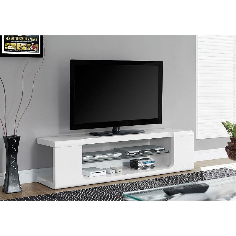 59 White and Clear Contemporary Rectangular TV Stand with Tempered Glass