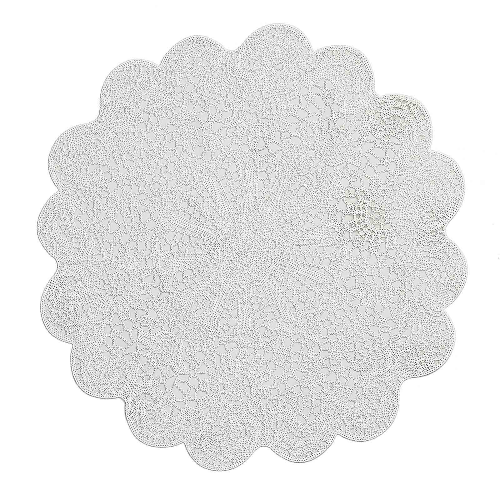 6 Pack White Vintage Floral Lace Vinyl Placemats, Non-Slip Dining Table Mats 15