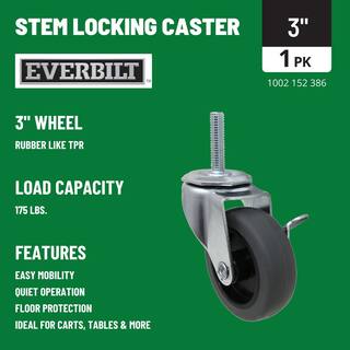 Everbilt 3 in. Gray Rubber Like TPR and Steel Swivel Threaded Stem Caster with Locking Brake and 175 lb. Load Rating 4031346EB