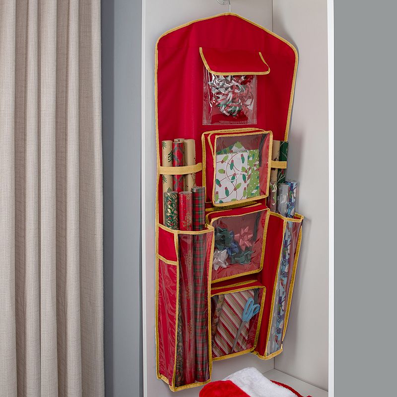 Simplify 8 Compartment Hanging Holiday Gift Wrap Organizer