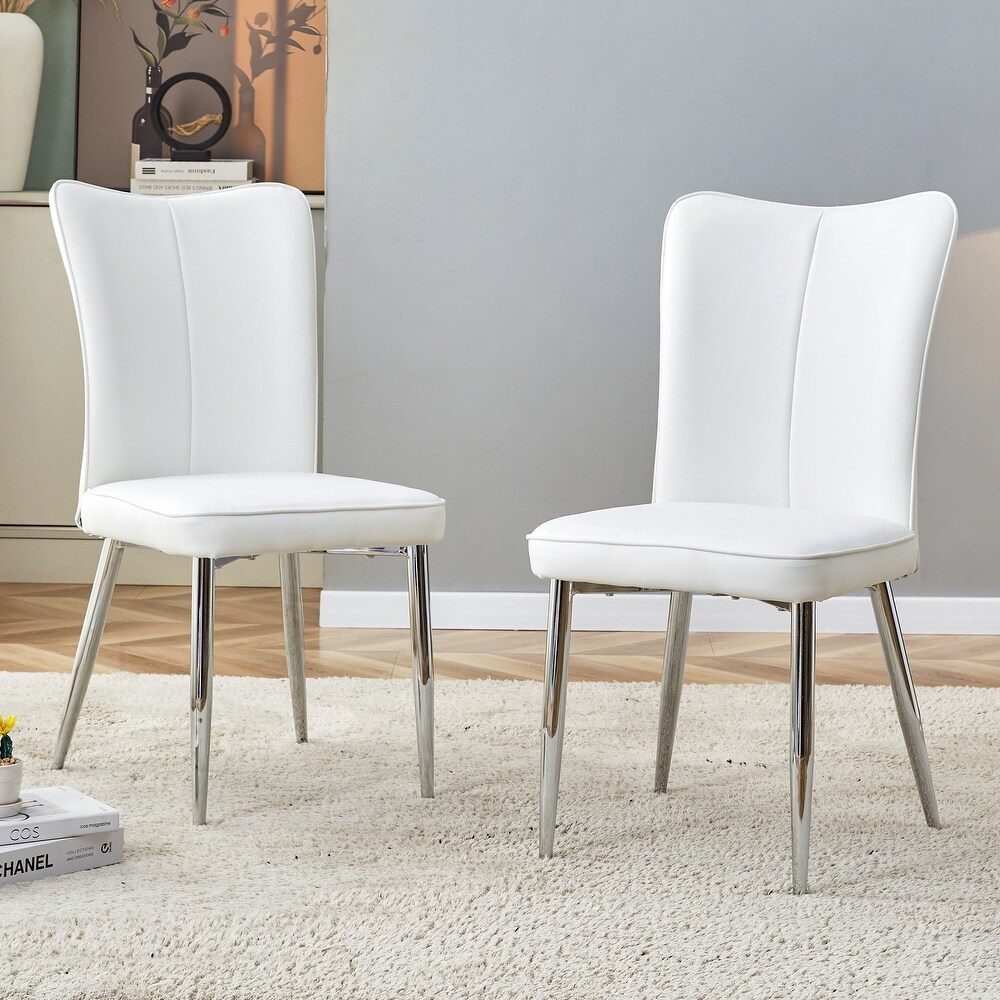 PU Leather Dining Chairs with Metal Legs  Set of 2