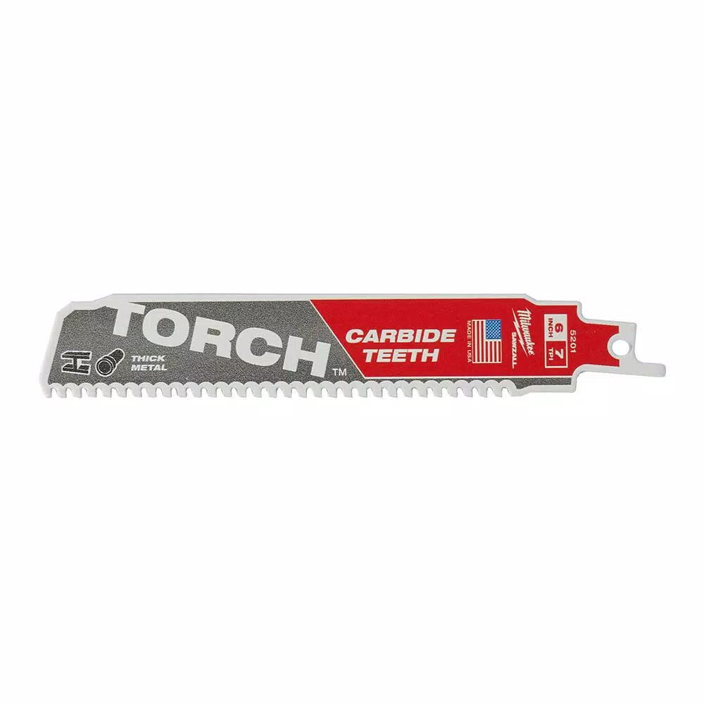 Milwaukee 6 in. 7 TPI TORCH Carbide Teeth Thick Metal Cutting SAWZALL Reciprocating Saw Blade with Nitrus Carbide Blade (4-Pack) and#8211; XDC Depot