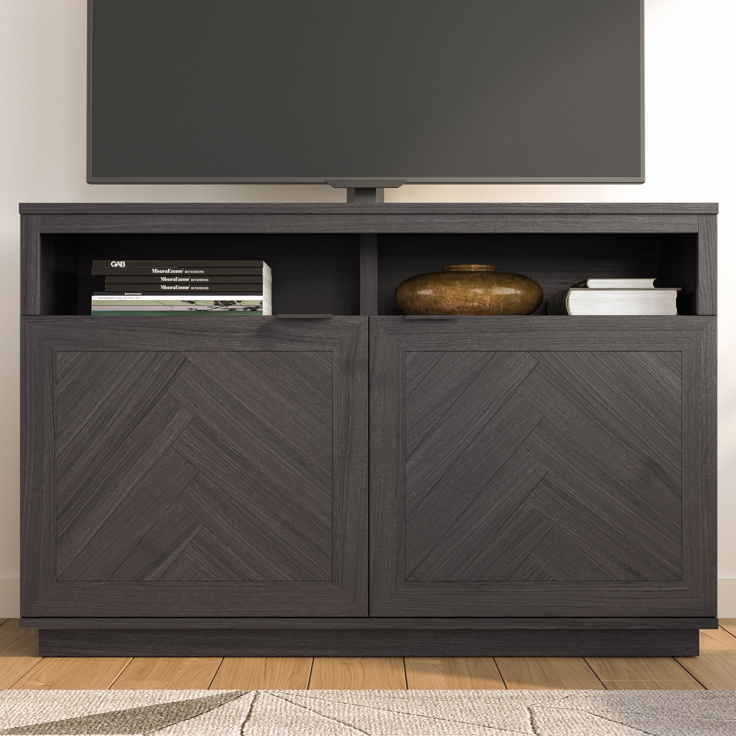 Better Homes & Gardens Herringbone TV Stand For TVs up to 55”, Gray