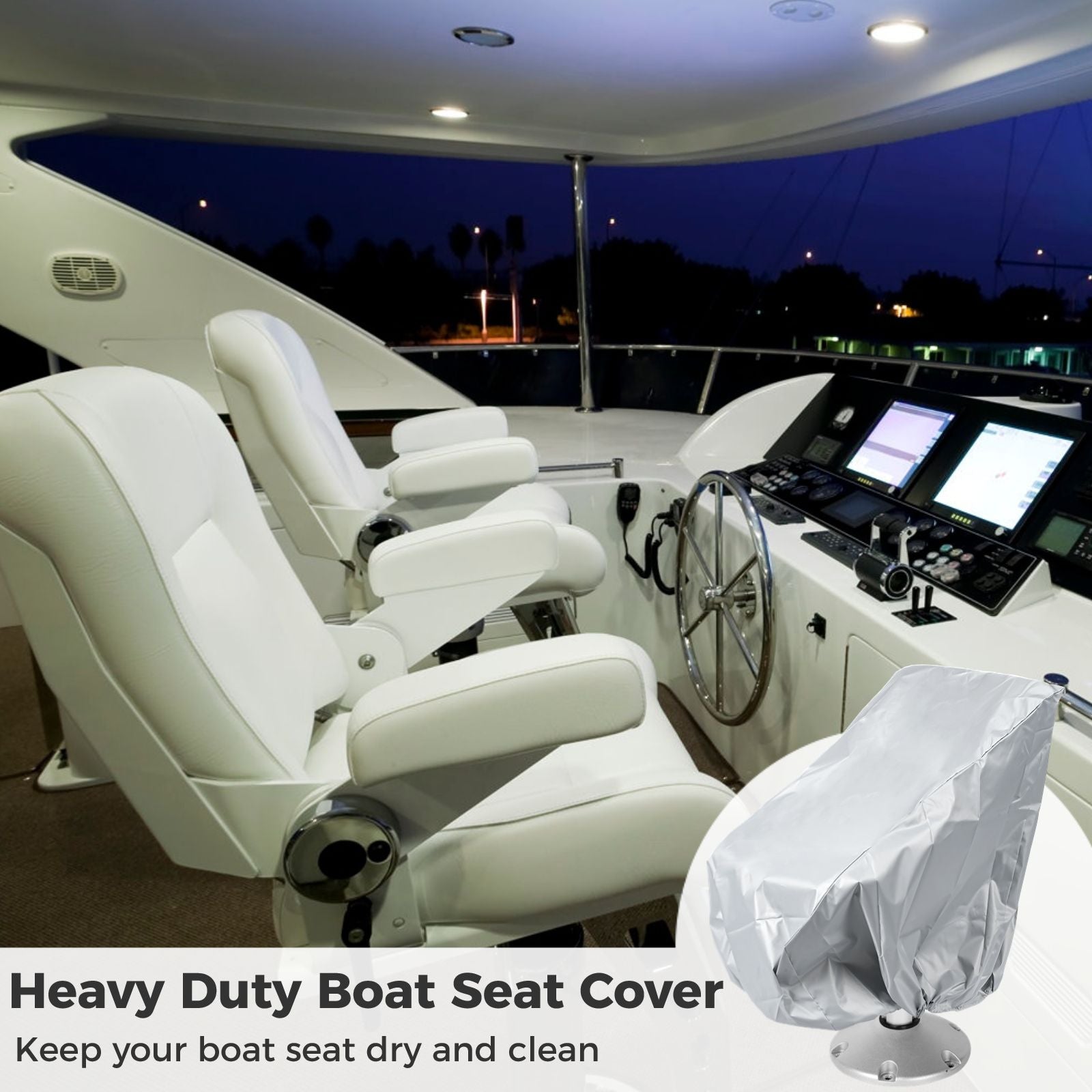 Boat Seat Cover， Waterproof Pedestal Pontoon Captain Boat Bench Chair Seat Cover， Oxford Fabric Helm Chair Protective Covers， 24''x22''x25''