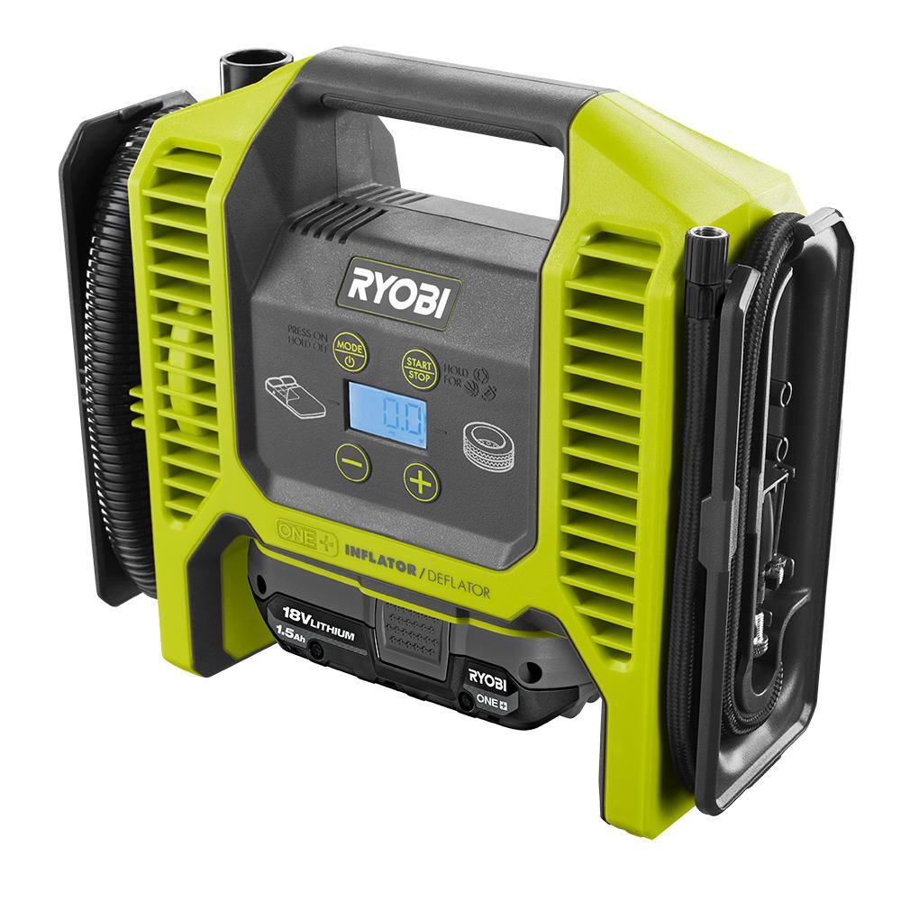 RYOBI ONE+ 18V Cordless Dual Function Portable InflatorDeflator and 1.5 Ah Lithium-Ion Battery P747-PBP002