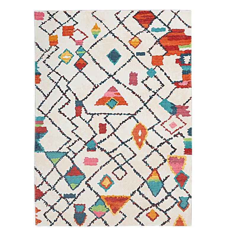 Linon Motif Faux Rabbit Rug Roboto