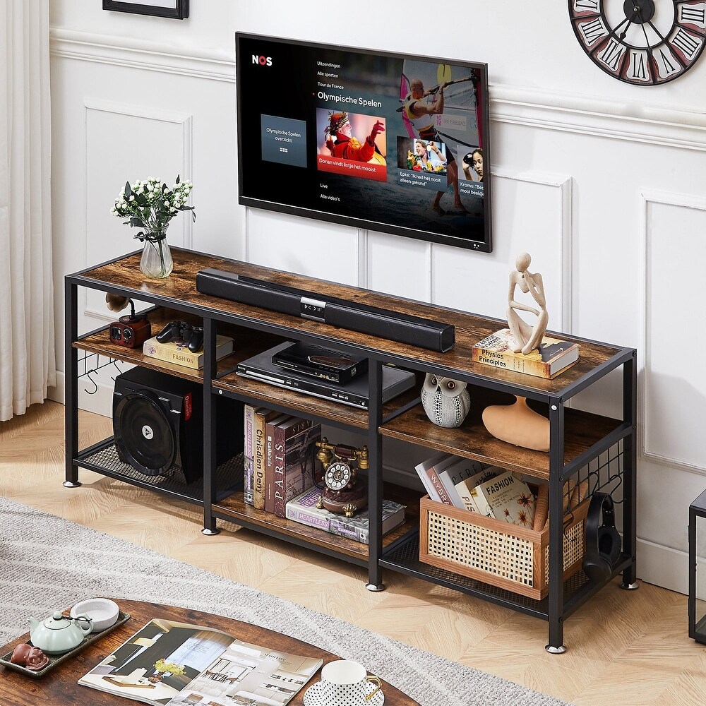 End Table  55 Inch up to 71 Inches TV Stand with Storage Shelves  3 Tier Television Cabinet