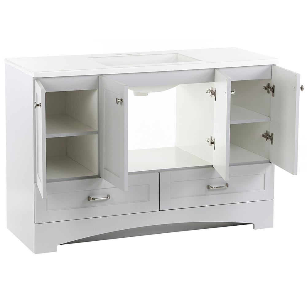 Glacier Bay Lancaster 48.25 in. W x 18.75 in. D Shaker Bath Vanity in Pearl Gray with White Cultured Marble Top LC48P2-PG