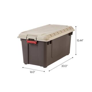 IRIS 82 qt. Stackable Storage Tote with Heavy-duty Red Buckles and Beige Lid in Brown 585128