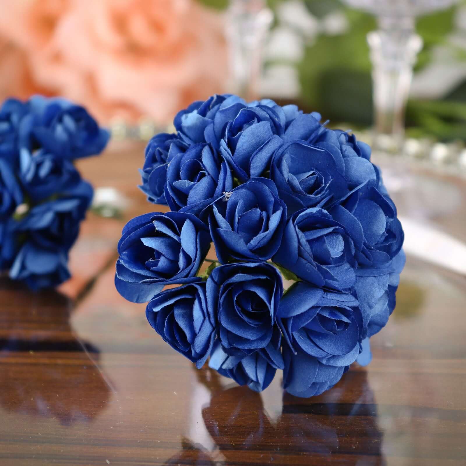 144 Pack Navy Blue Paper Mini Craft Roses, DIY Craft Flowers With Wired Stem