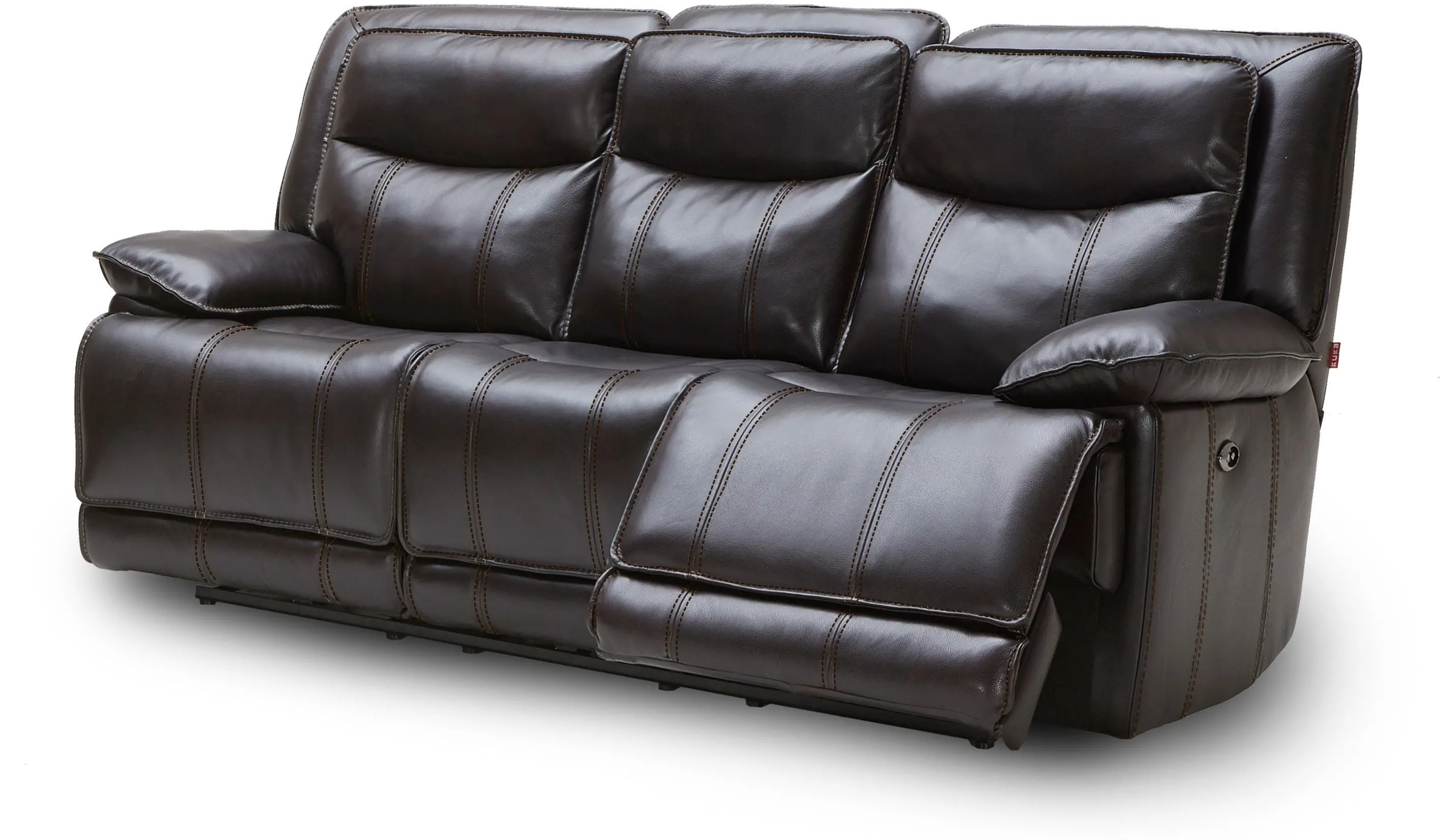 Triple Play Black Leather-Match Power Triple Reclining Sofa