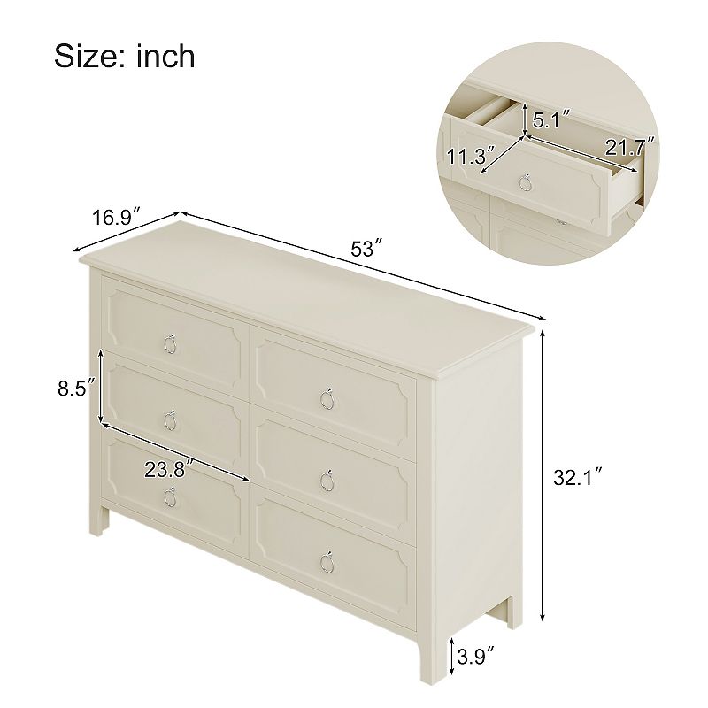 Merax Milky White Rubber Wooden Dresser with Large Drawers