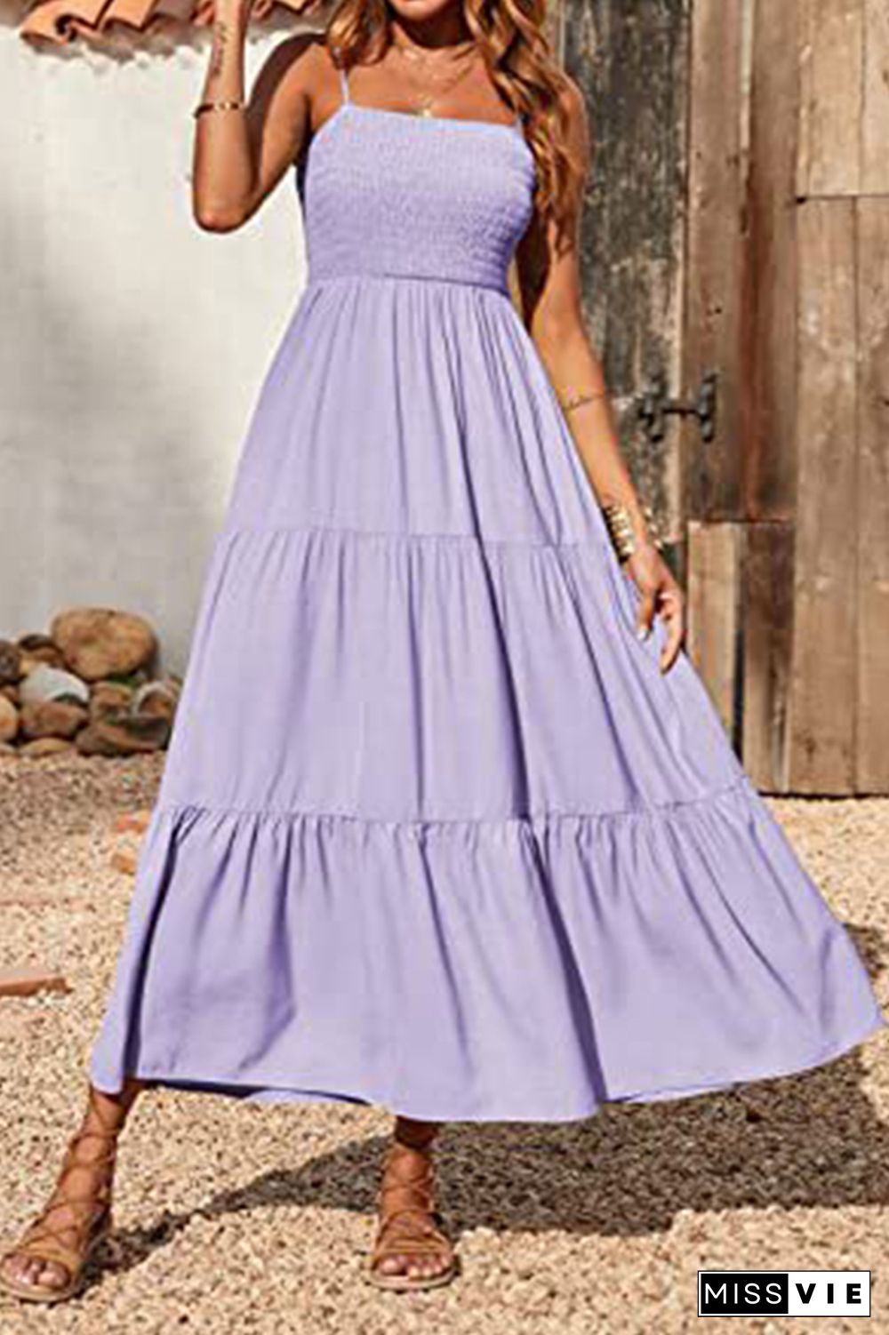 Strap Pleated Swing Dress Wholesale