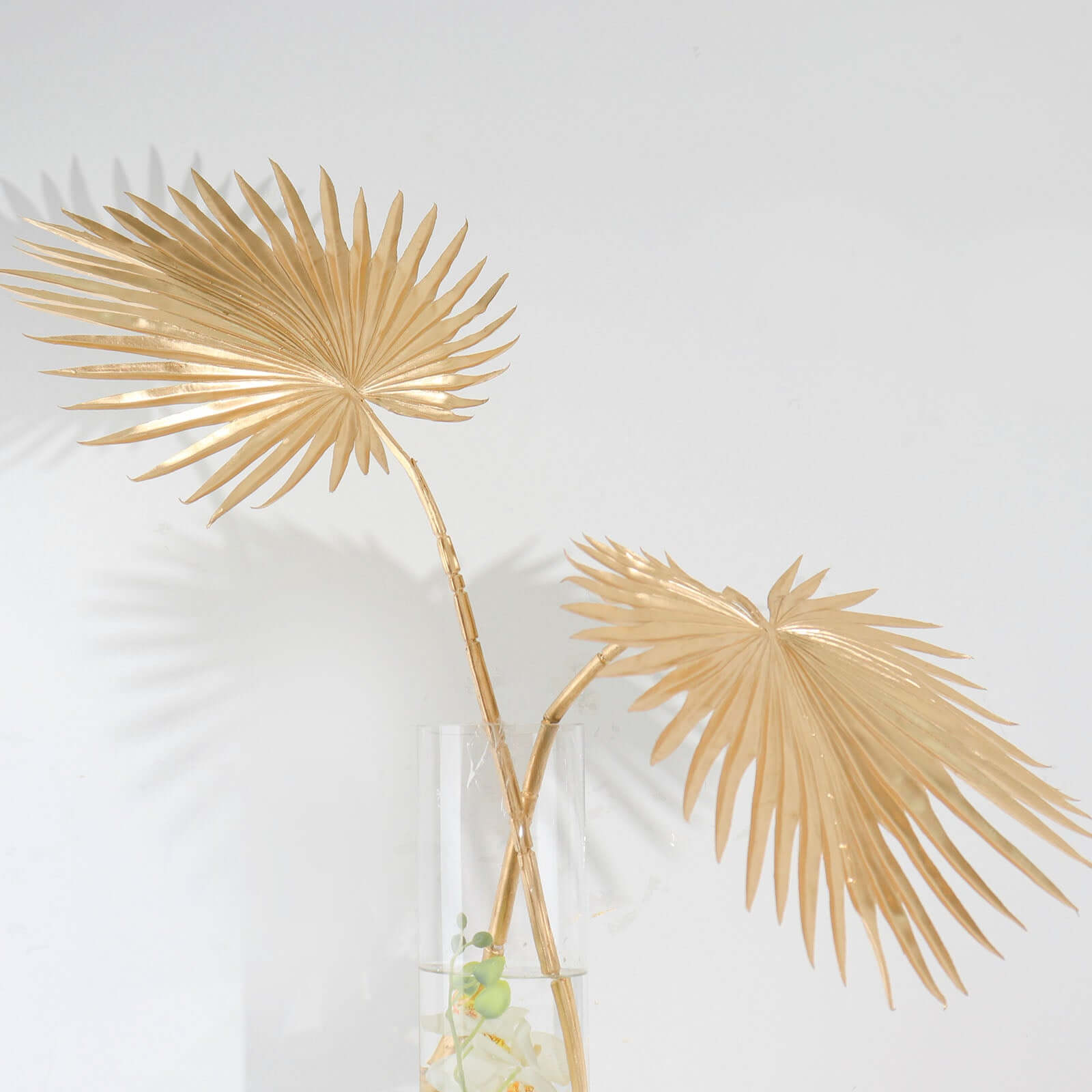 2 Pack Shiny Golden Artificial Tropical Plant Fan Palm Leaf Stems, Faux Floral Arrangements Table Centerpiece Decor 34