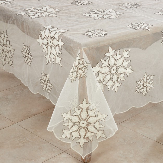 Saro Lifestyle Beaded Design Embroidered Snowflake Tablecloth