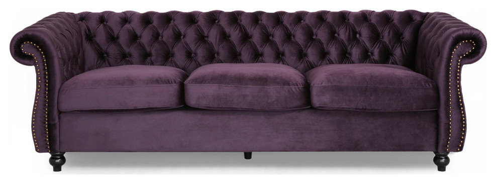 GDF Studio Vita Chesterfield Tufted Jewel Toned Velvet Sofa With Scroll Arms   Traditional   Sofas   by GDFStudio  Houzz