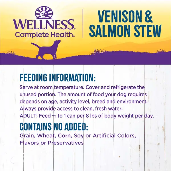 Wellness 12.5 oz Venison and Salmon Stew Thick and Chunky Natural Grain Free Canned Dog Food