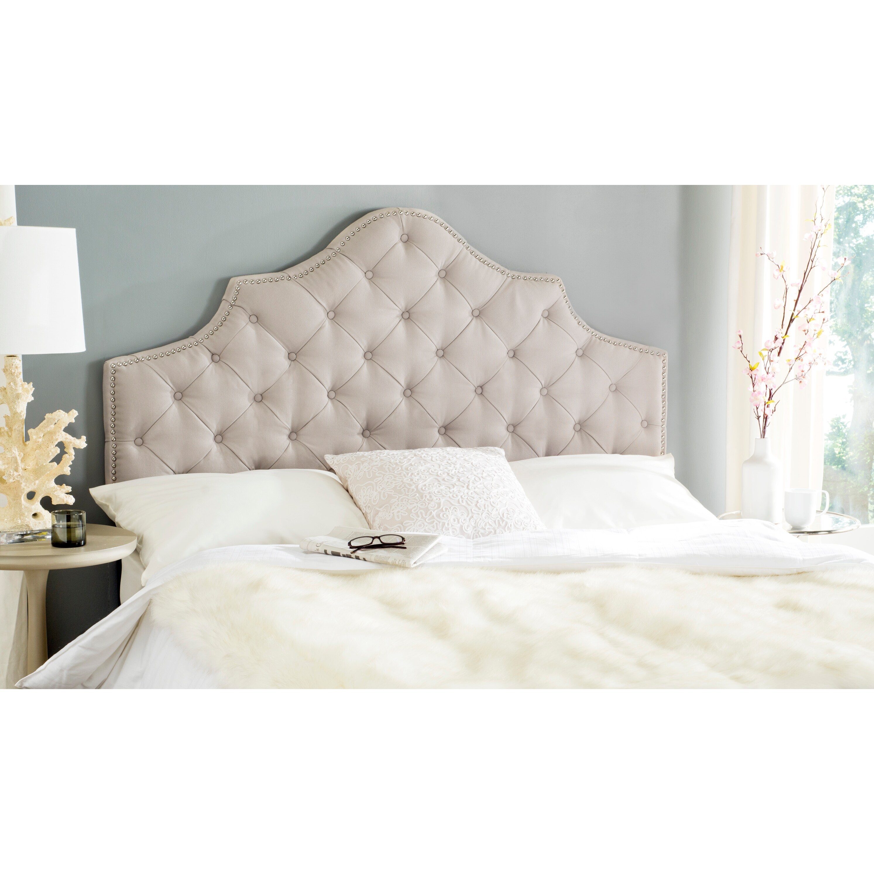 Safavieh Arebelle Taupe Linen Tufted Headboard - - 9989362