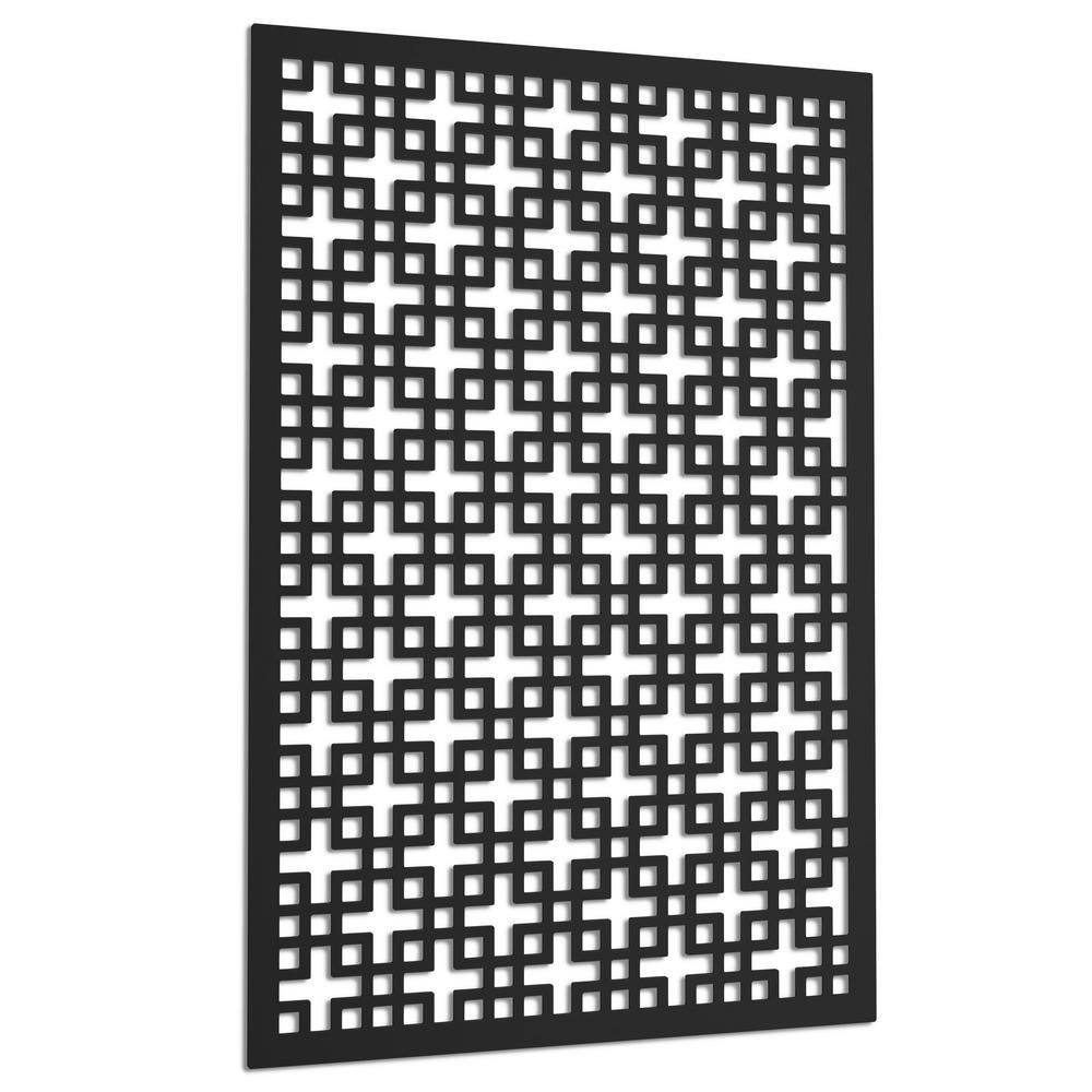 Acurio Latticeworks Chinese Square 4 ft. x 32 in. Black Vinyl Decorative Screen Panel 4832PVCBK-CH1