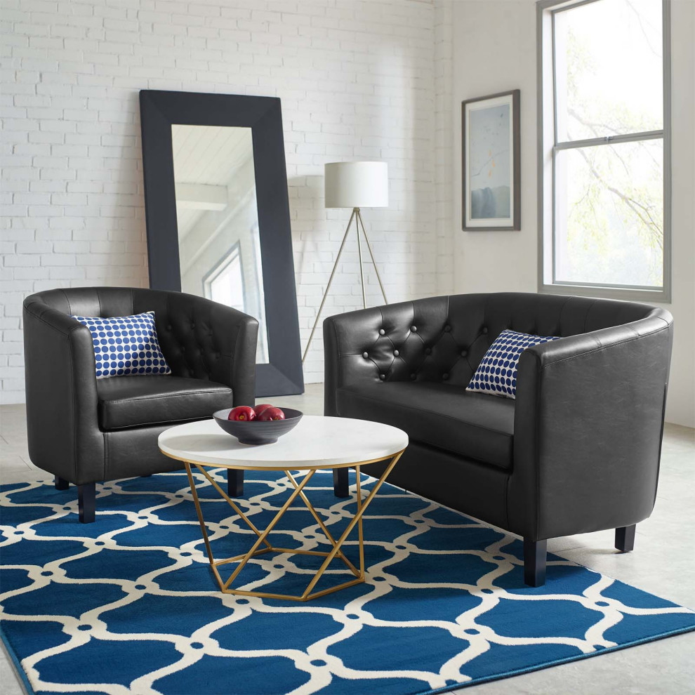 Modway Prospect 2 Piece Modern Faux Leather Loveseat and Armchair Set in Black   Modern   Sectional Sofas   by House Bound  Houzz