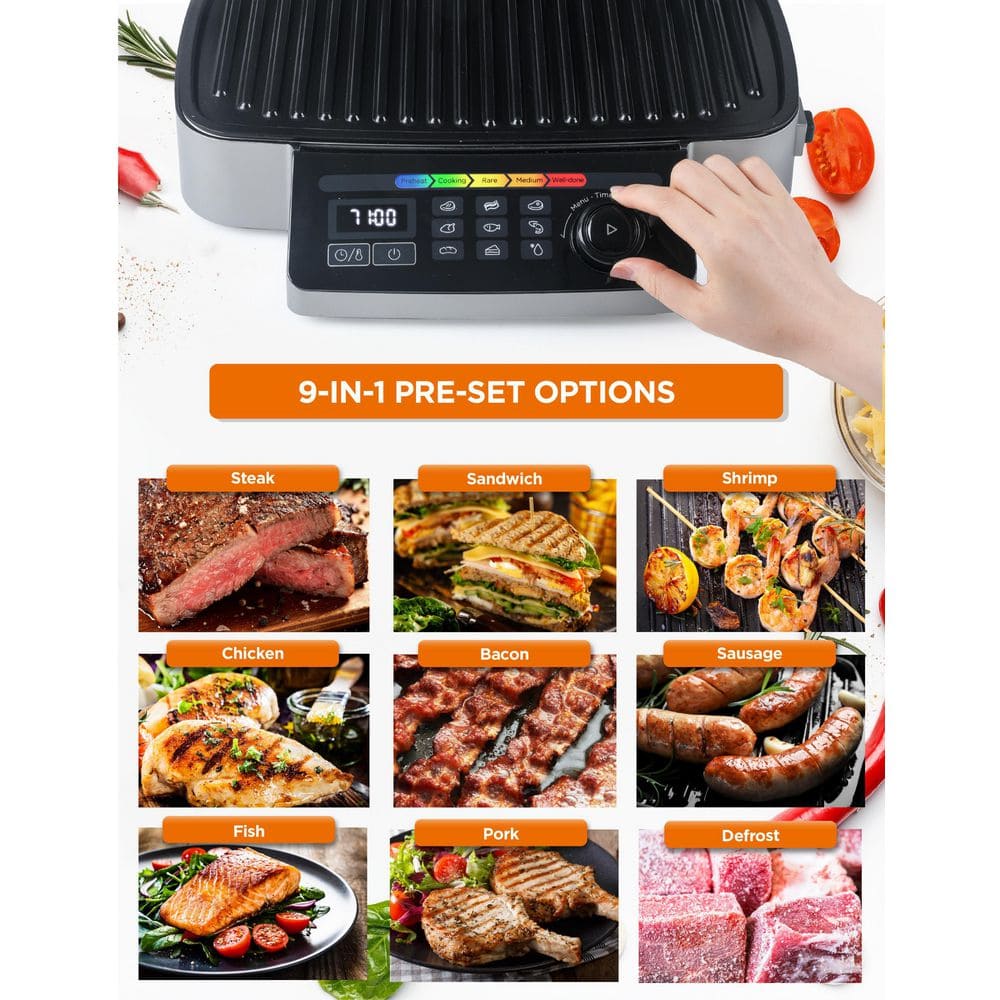 Commercial CHEF 126 sq. in. Black 9-in-1 Contact Grill CHIG14MB