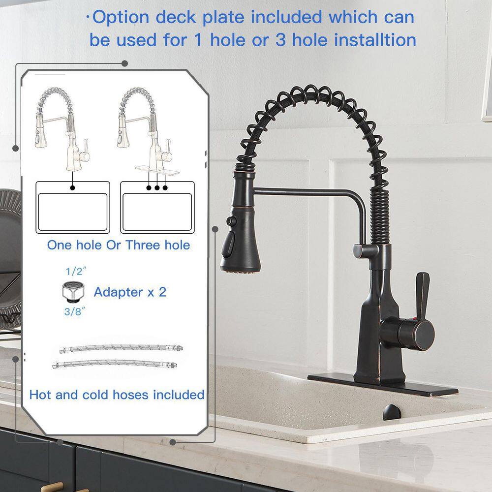 BWE Single-Handle Pull-Down Sprayer 3 Spray High Arc Kitchen Faucet With Deck Plate in Oil Rubbed Bronze A-94557-ORB