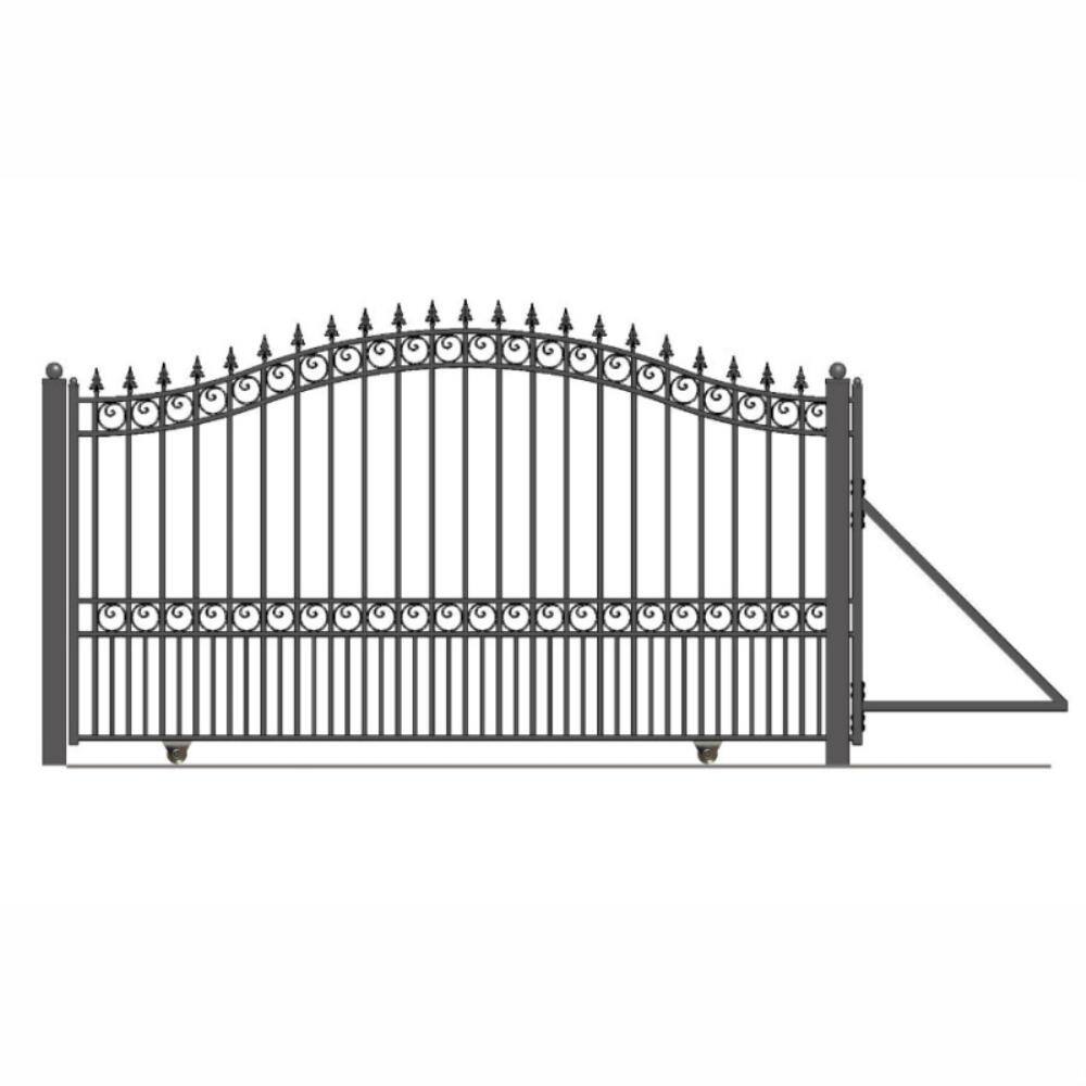 ALEKO London Style 14 ft. x 6 ft. Black Steel Single Slide Driveway with Gate Opener Fence Gate DG14LONSSLAC1500-HD