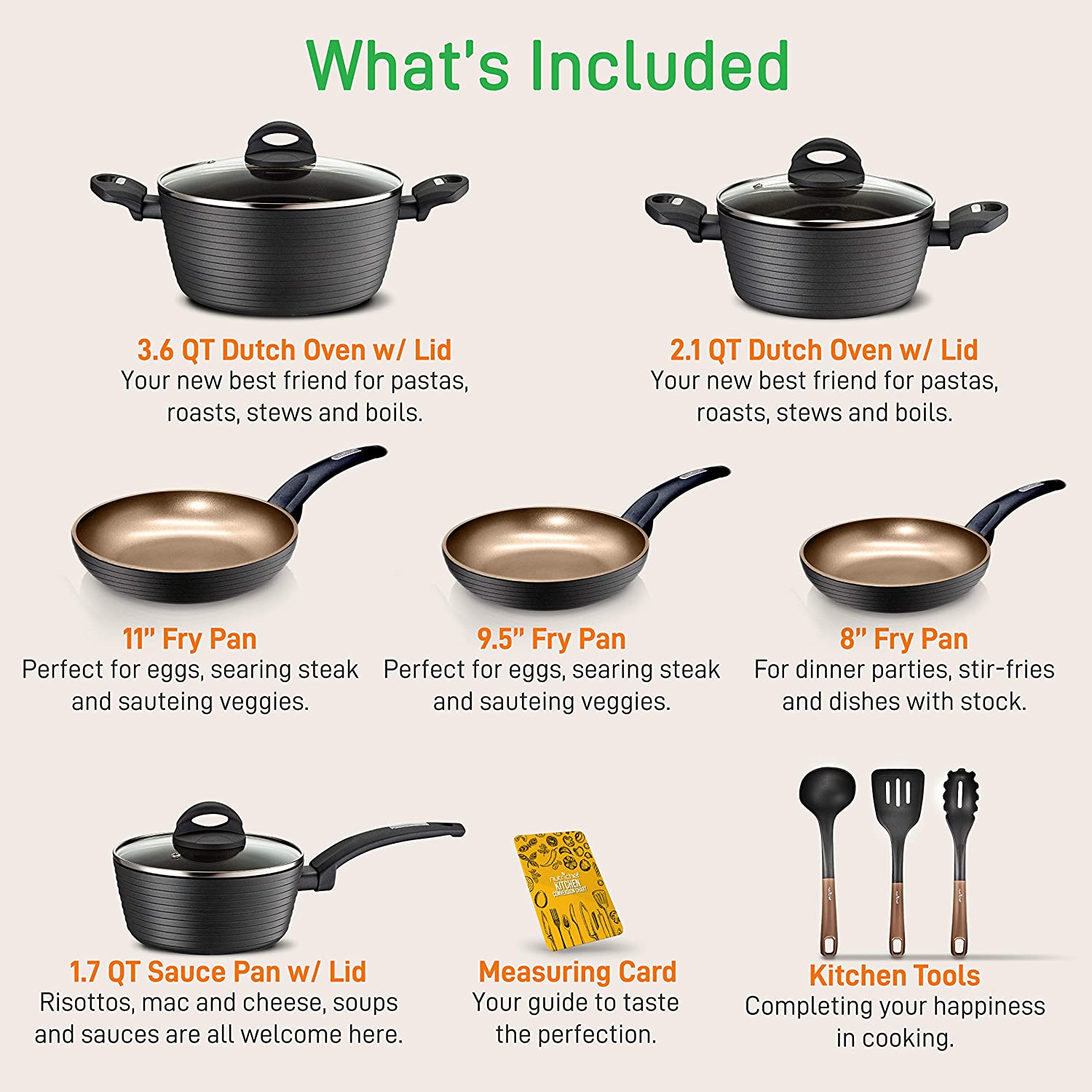 NutriChef NCCW12S 12-Piece Nonstick Kitchen Cookware Set - Professional Hard Anodized Home Kitchen Ware Pots and Pan Set