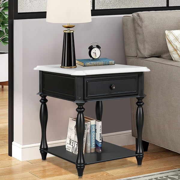 Rectangular Wooden End Table Side Table with Shelf ，Drawer