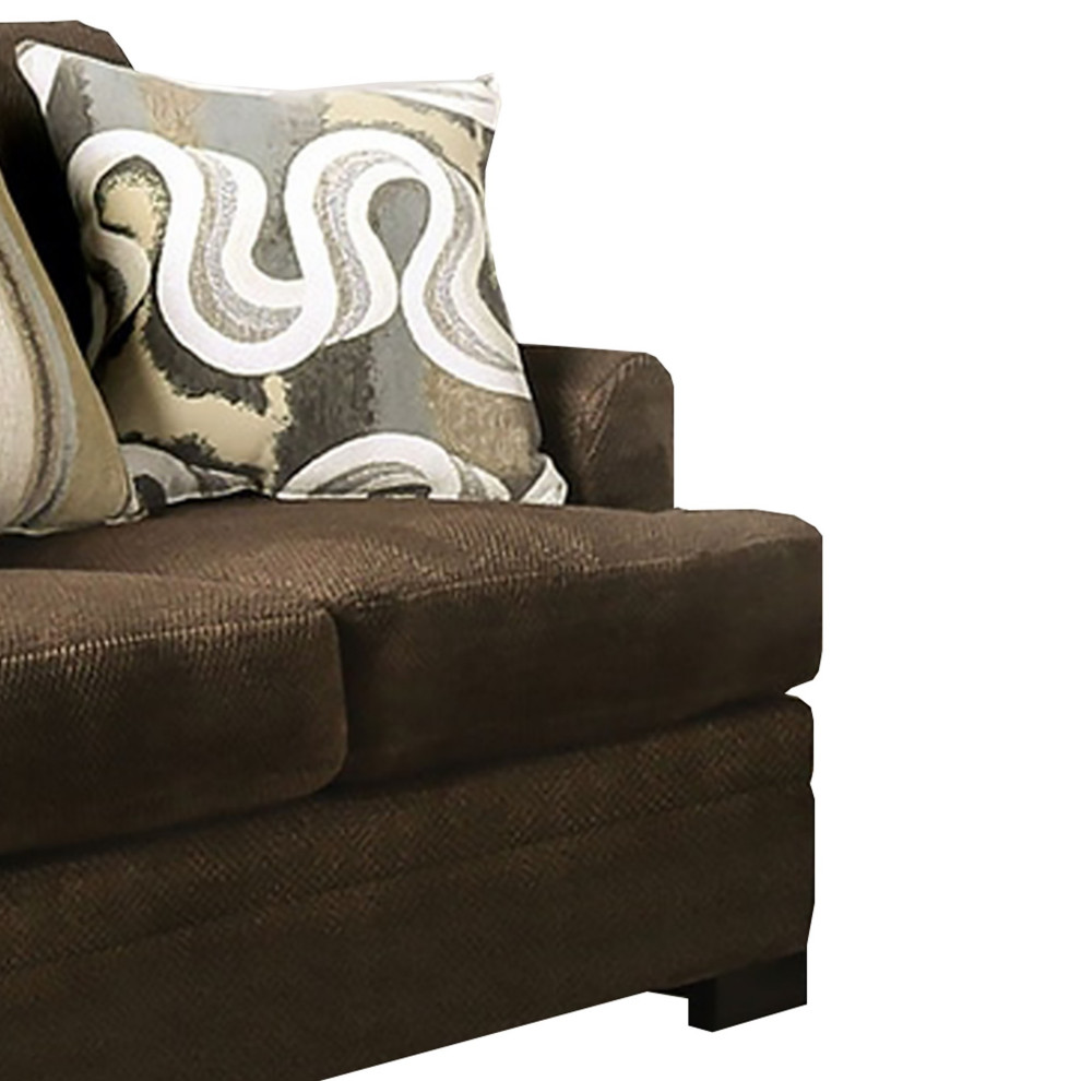 Loveseat With Fabric Upholstery And Accent Pillows  Brown   Transitional   Loveseats   by VirVentures  Houzz