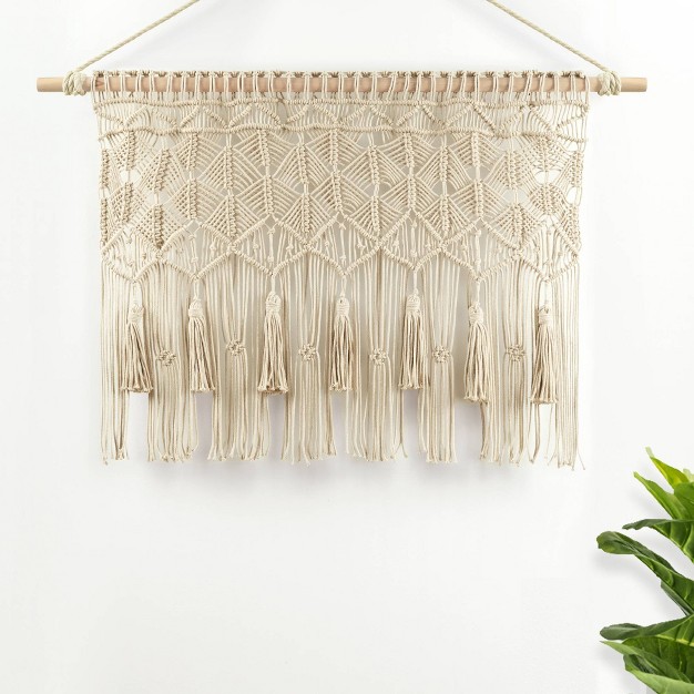 Boho Macrame Tassel Cotton Window Valance Tan Lush D cor