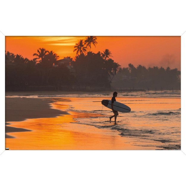 Trends International Surfing Morning Walk Framed Wall Poster Prints