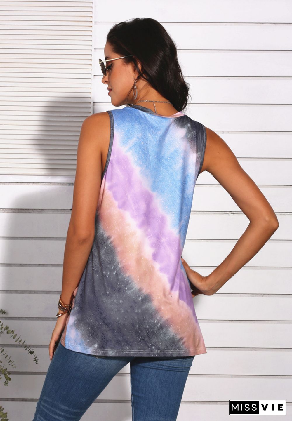 Blue Ombre Colorblock Twisted Tank Top