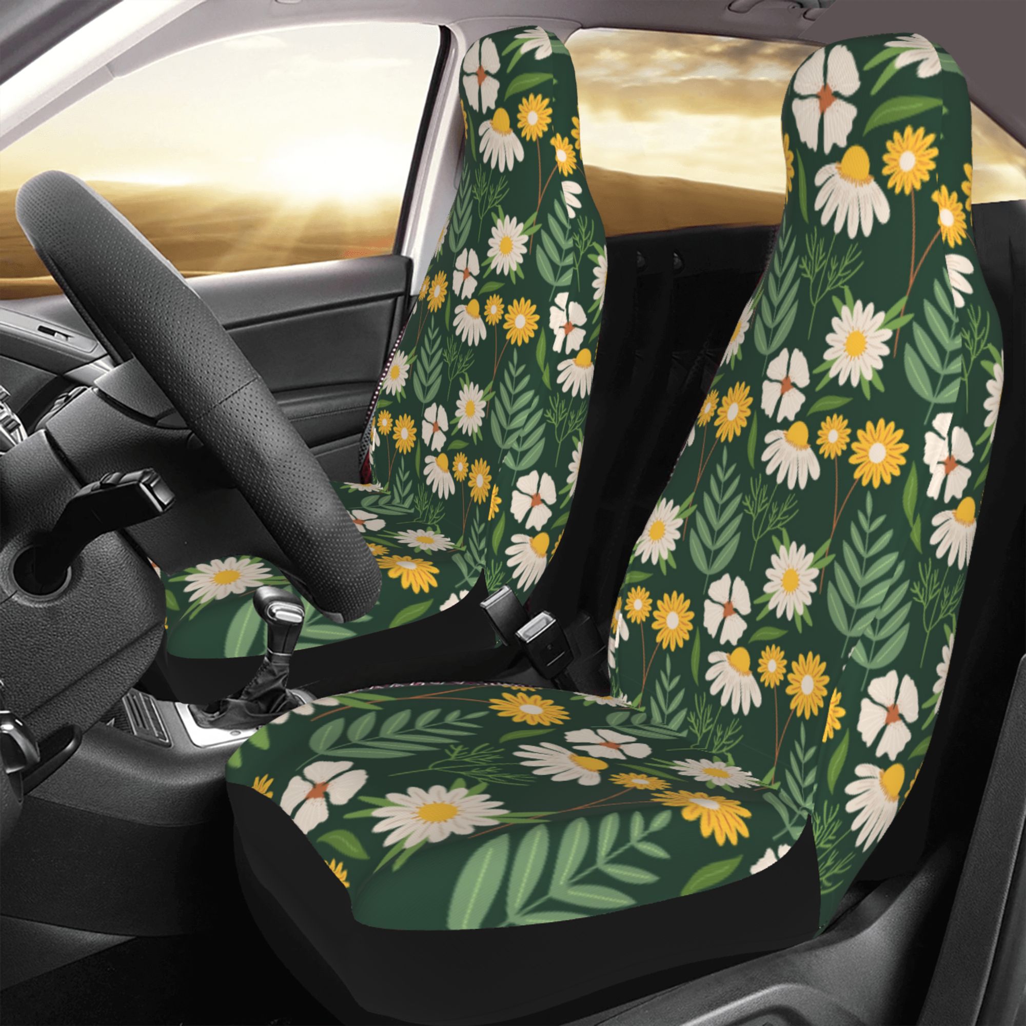 ZICANCN Car Seat Covers Front Seats Only，Small Daisy Floral Pattern Automotive Seat Covers Protectors for Cars Trucks Suv 2 Pack