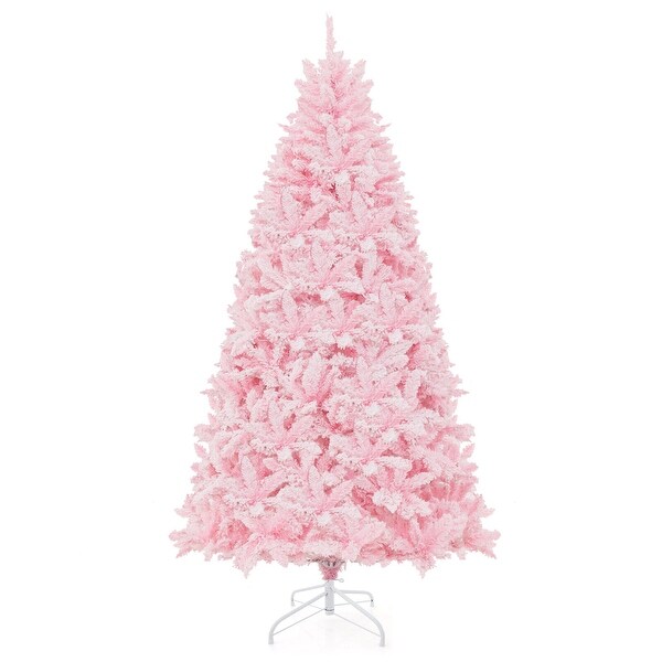 7 Feet Flocked Artificial Christmas Tree with 500 LED Lights and 1200 Branches