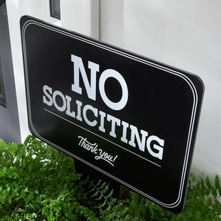 Everbilt 10 in. x 14 in. Aluminum No Soliciting Sign with Sticker 31196