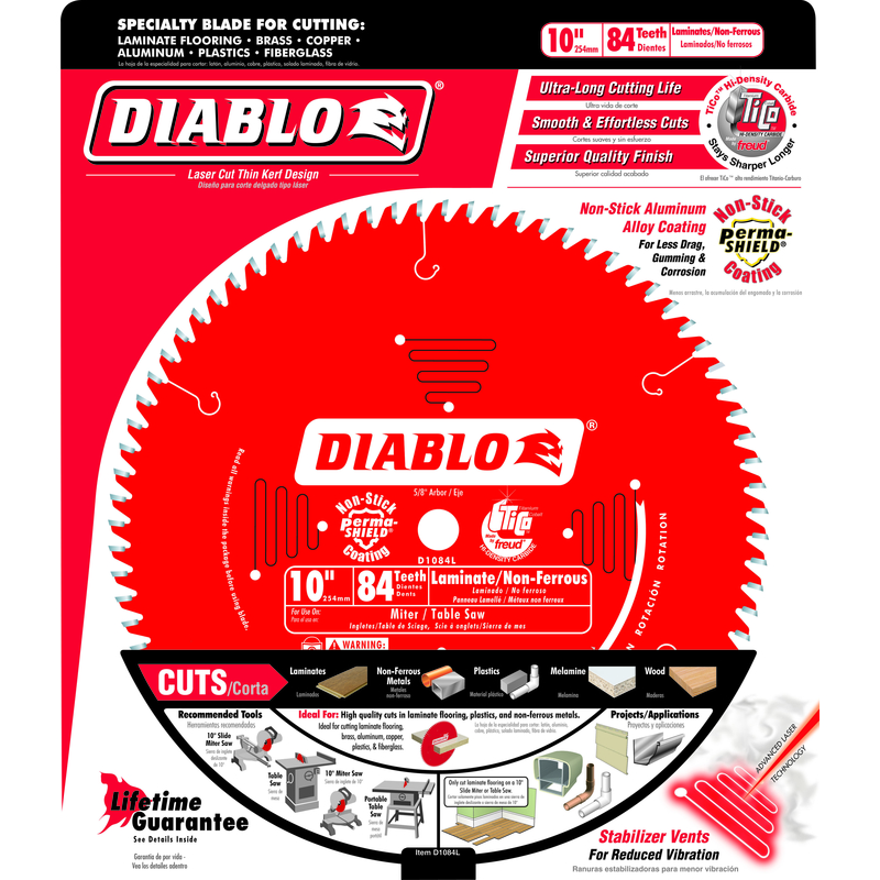 Diablo 10 in. D X 5/8 in. TiCo Hi-Density Carbide Metal and Laminate Blade 84 teeth