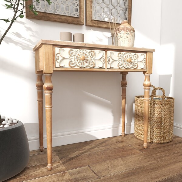 Brown Wood Farmhouse Console Table 33 x 36 x 16