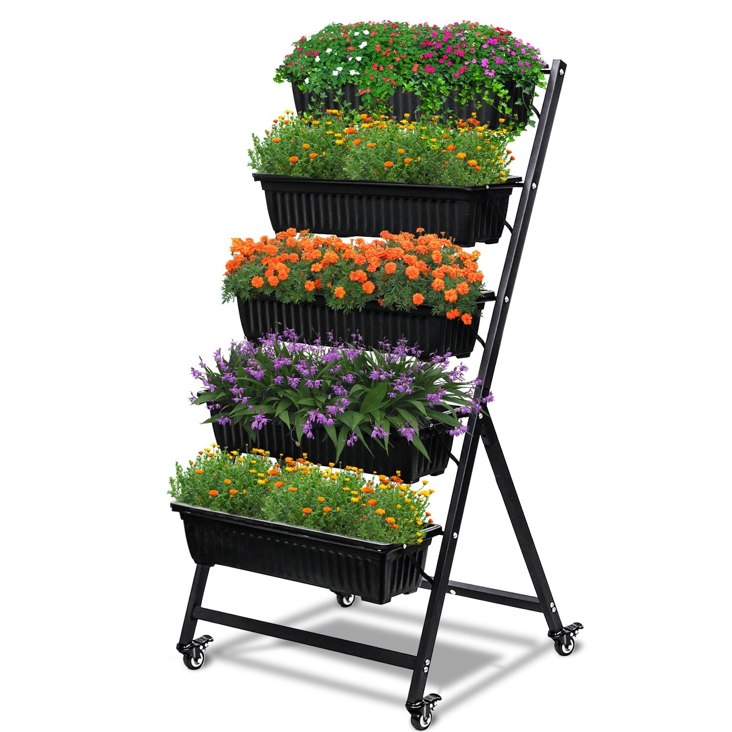 Raised Garden Bed - Vertical Garden Freestanding Elevated Planters 5 Container Boxeswith Wheels - Good Patio Balcony Indoor Outdoor